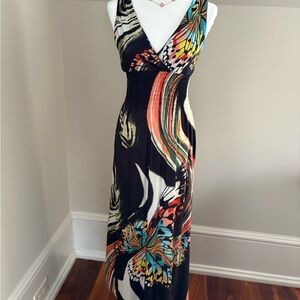 Black Floral Multicolor Maxi Dress - Sleeveless V-Neck